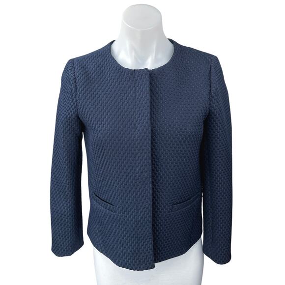 J.Crew Portfolio Blue Textured Long Sleeve Snap Button Blazer Coat Jacket Size 0 - Picture 1 of 5